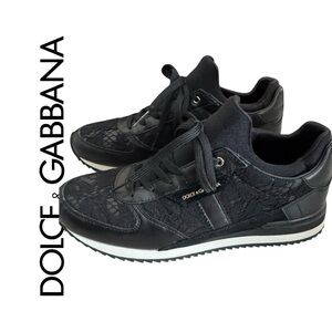 Dolce & Gabbana Black Lace-Detail Sneakers